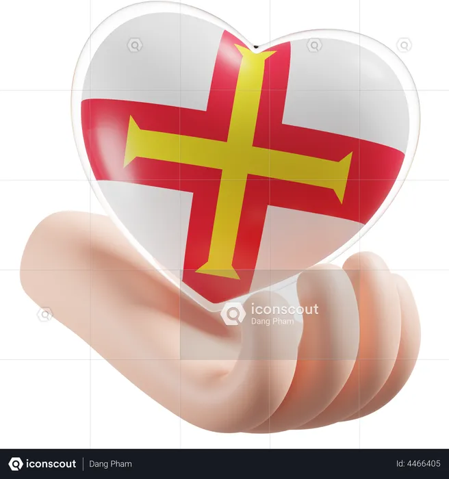Heart Hand Care Flag Of Guernsey Flag 3D Icon