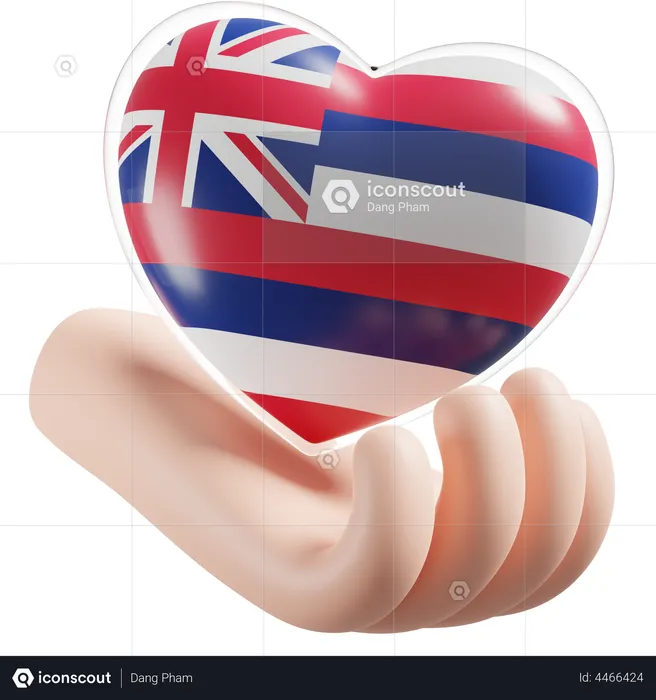 Heart Hand Care Flag Of Hawaii Flag 3D Icon