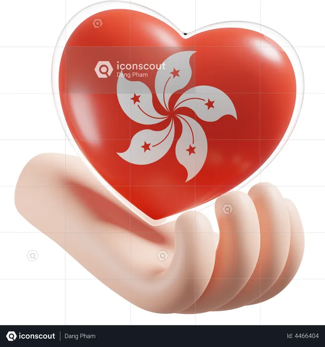 Heart Hand Care Flag Of Hong Kong Flag 3D Icon