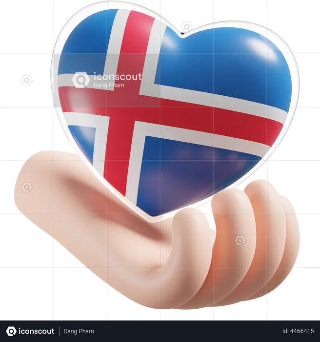 Heart Hand Care Flag Of Iceland Flag 3D Icon