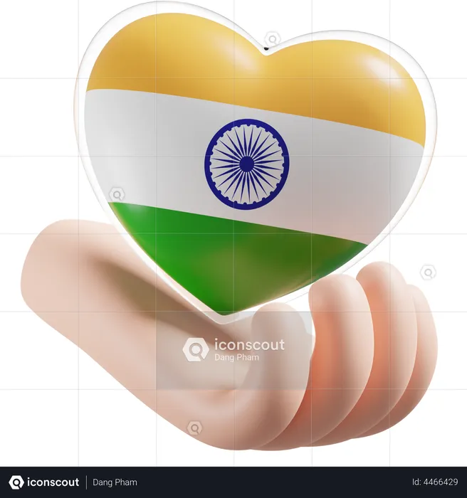 Heart Hand Care Flag Of India Flag 3D Icon