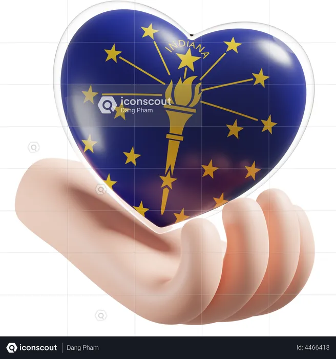 Heart Hand Care Flag Of Indiana Flag 3D Icon