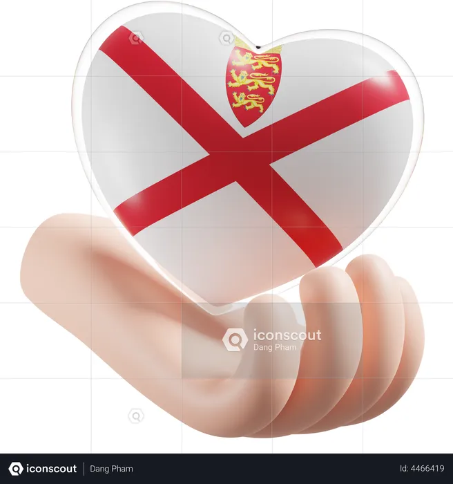 Heart Hand Care Flag Of Jersey Flag 3D Icon
