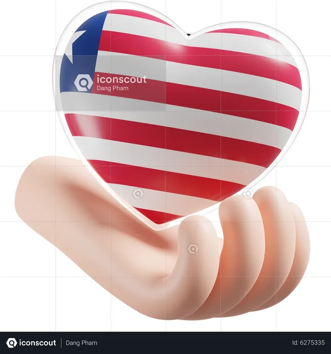 Heart Hand Care Flag Of Liberia Flag 3D Icon