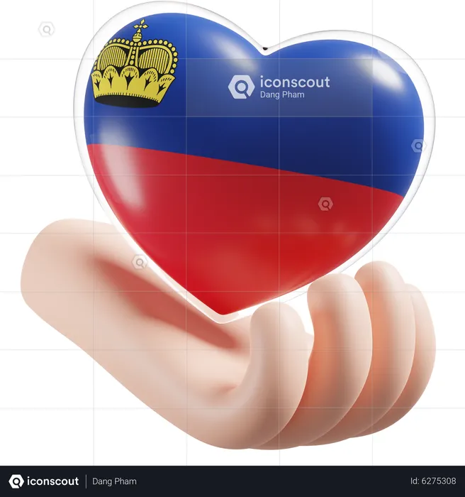 Heart Hand Care Flag Of Liechtenstein Flag 3D Icon