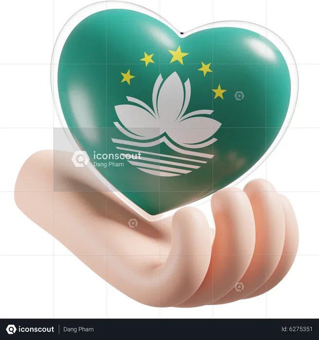 Heart Hand Care Flag Of Macau Flag 3D Icon