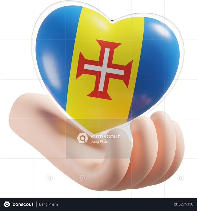 Heart Hand Care Flag Of Madeira Flag 3D Icon