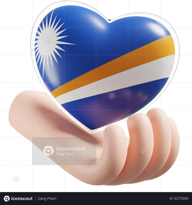 Heart Hand Care Flag Of Marshall Islands Flag 3D Icon