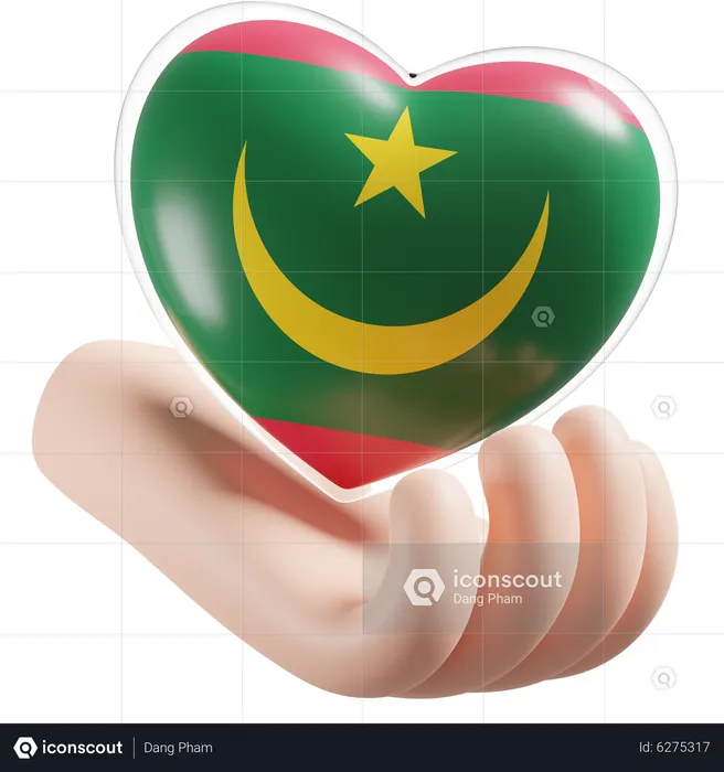 Heart Hand Care Flag Of Mauritania Flag 3D Icon