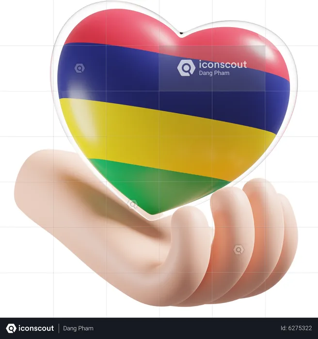 Heart Hand Care Flag Of Mauritius Flag 3D Icon