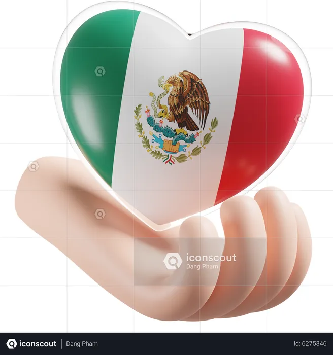 Heart Hand Care Flag Of Mexico Flag 3D Icon