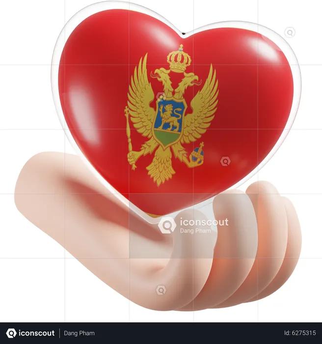 Heart Hand Care Flag Of Montenegro Flag 3D Icon