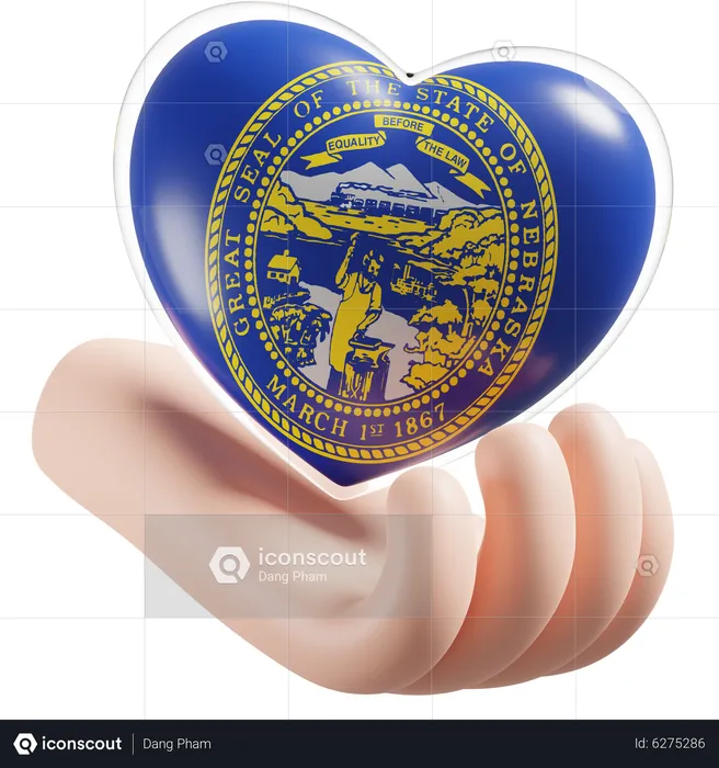 Heart Hand Care Flag Of Nebraska Flag 3D Icon