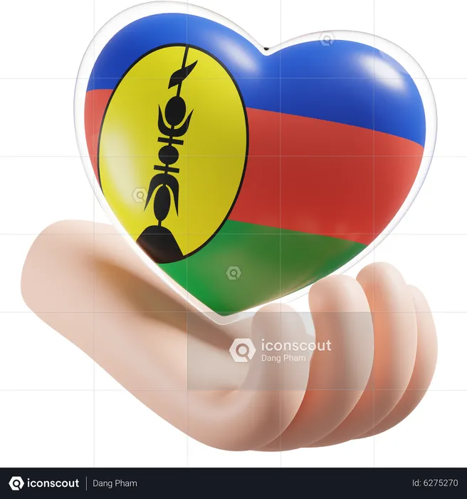Heart Hand Care Flag Of New Caledonia Flag 3D Icon