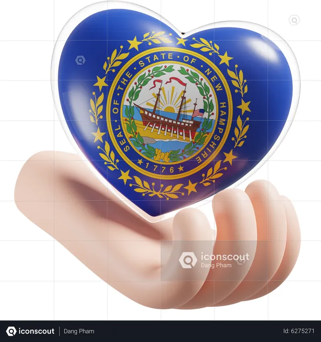 Heart Hand Care Flag Of New Hampshire Flag 3D Icon