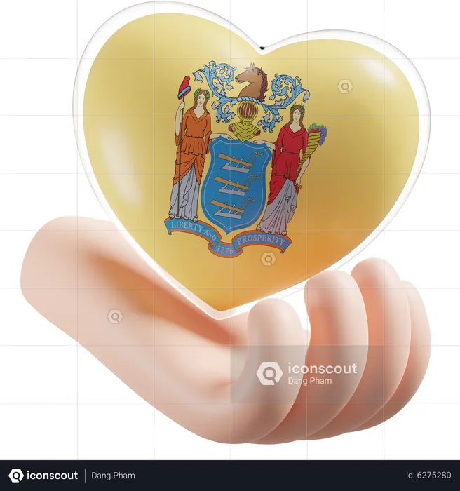 Heart Hand Care Flag Of New Jersey Flag 3D Icon