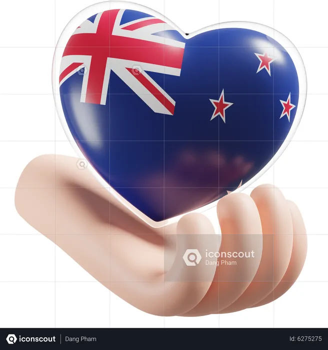 Heart Hand Care Flag Of New Zealand Flag 3D Icon