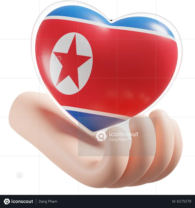 Heart Hand Care Flag Of North Korea Flag 3D Icon