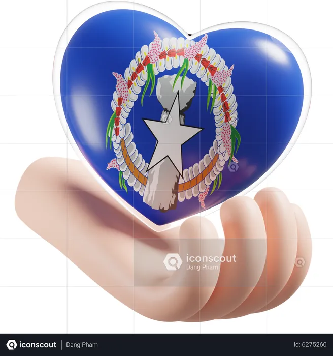 Heart Hand Care Flag Of Northern Mariana Islands Flag 3D Icon
