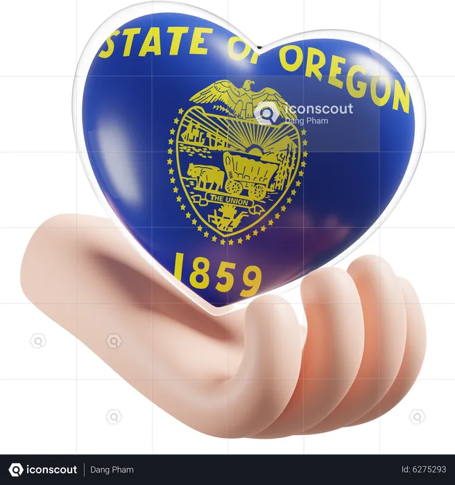 Heart Hand Care Flag Of Oregon Flag 3D Icon