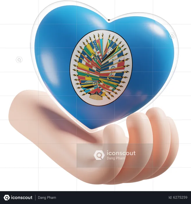 Heart Hand Care Flag Of Organization of American States Flag 3D Icon