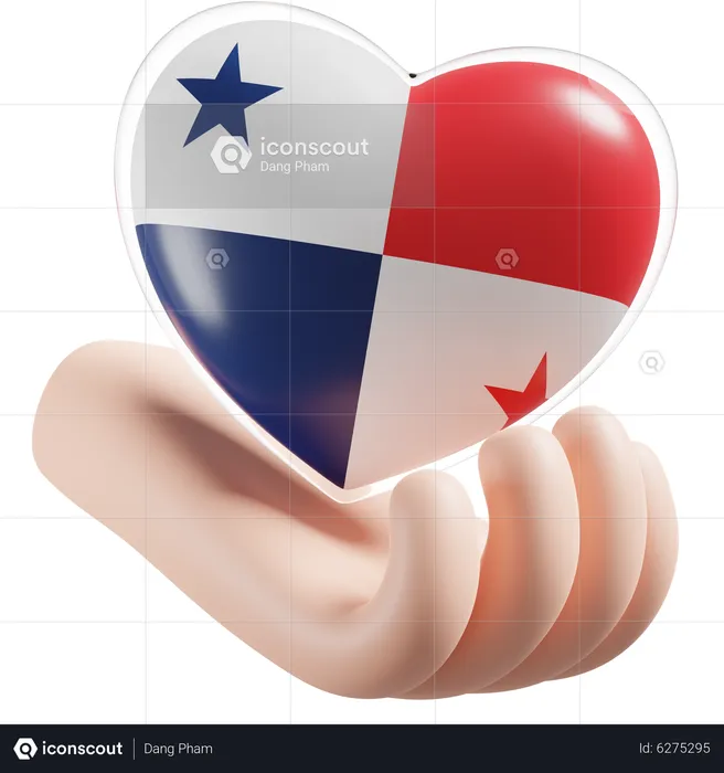 Heart Hand Care Flag Of Panama Flag 3D Icon