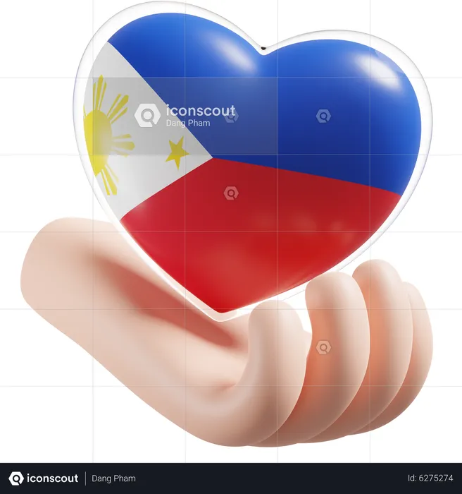 Heart Hand Care Flag Of Philippines Flag 3D Icon