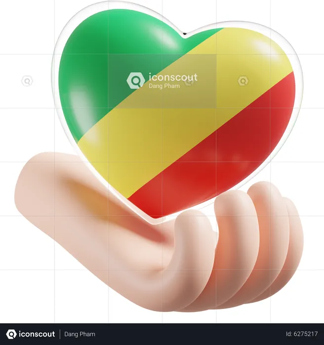 Heart Hand Care Flag Of Republic of Congo Flag 3D Icon