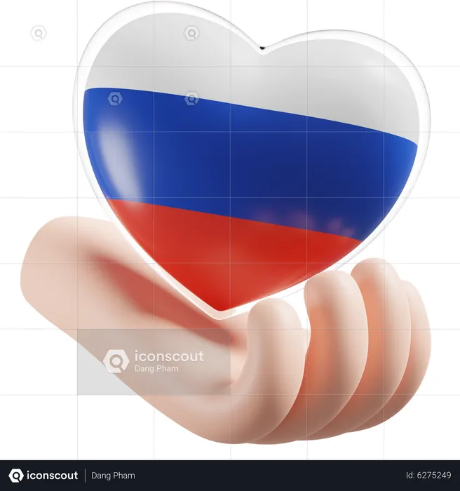 Heart Hand Care Flag Of Russia Flag 3D Icon