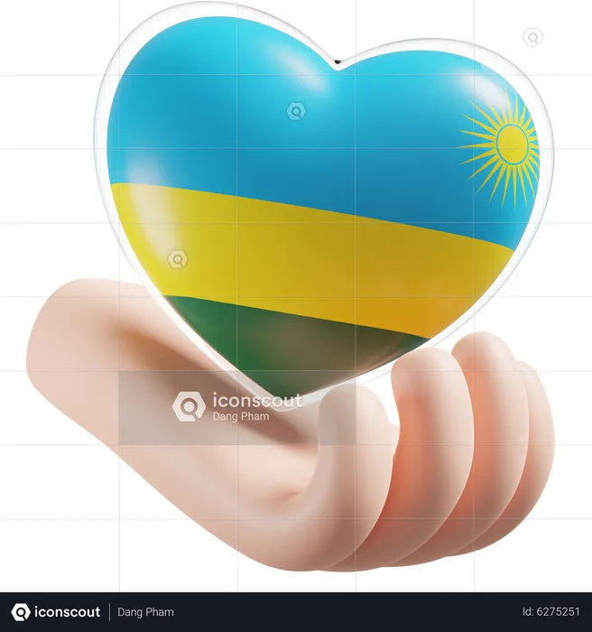 Heart Hand Care Flag Of Rwanda Flag 3D Icon