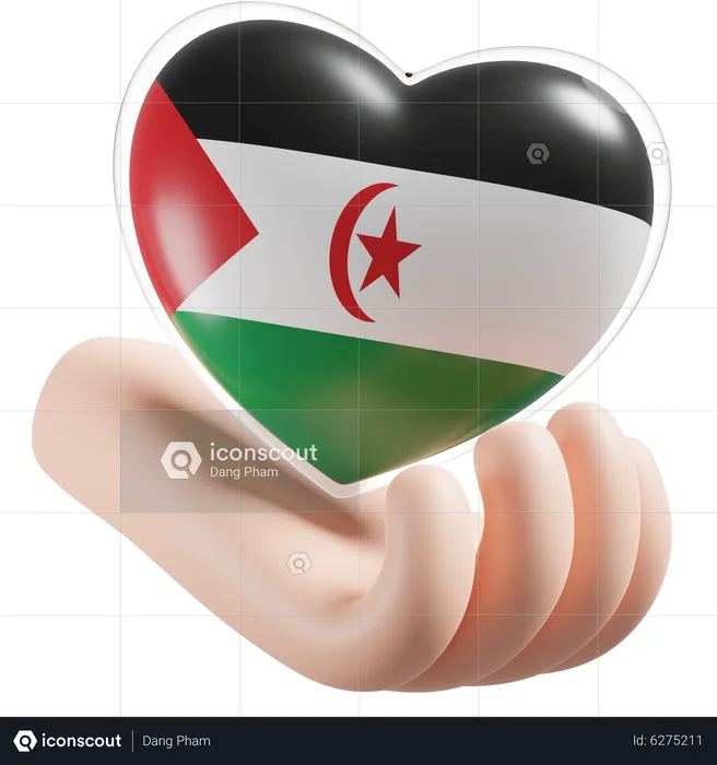 Heart Hand Care Flag Of Sahrawi Arab Democratic Republic Flag 3D Icon