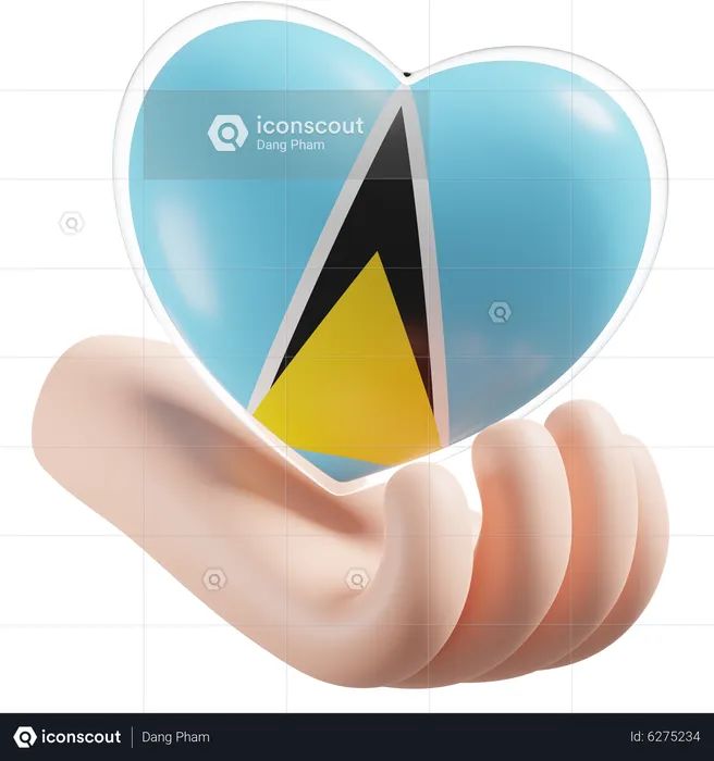 Heart Hand Care Flag Of Saint Lucia Flag 3D Icon