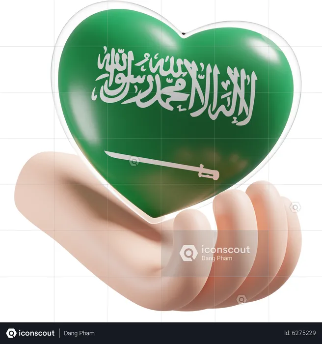 Heart Hand Care Flag Of Saudi Arabia Flag 3D Icon