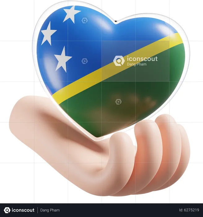 Heart Hand Care Flag Of Solomon Islands Flag 3D Icon