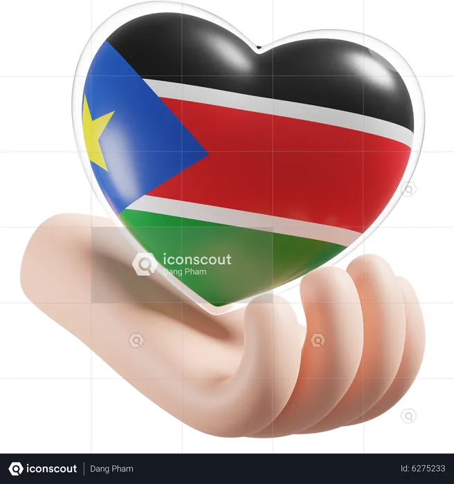 Heart Hand Care Flag Of South Sudan Flag 3D Icon