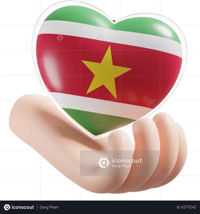 Heart Hand Care Flag Of Suriname Flag 3D Icon