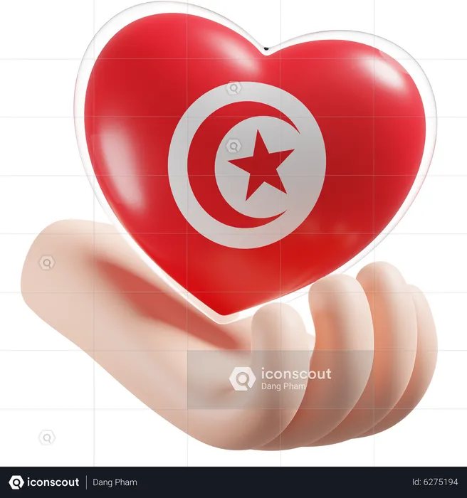 Heart Hand Care Flag Of Tunisia Flag 3D Icon