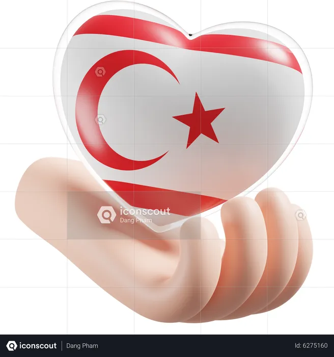 Heart Hand Care Flag Of Turkish Republic of Northern Cyprus Flag 3D Icon