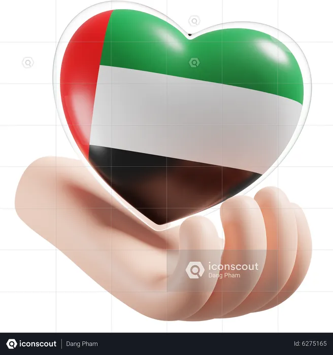 Heart Hand Care Flag Of United Arab Emirates Flag 3D Icon