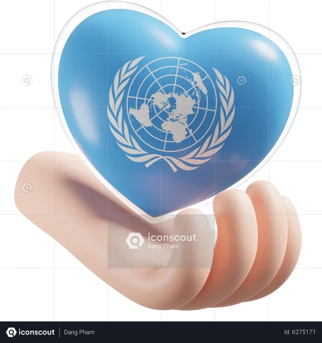 Heart Hand Care Flag Of United Nations Flag 3D Icon