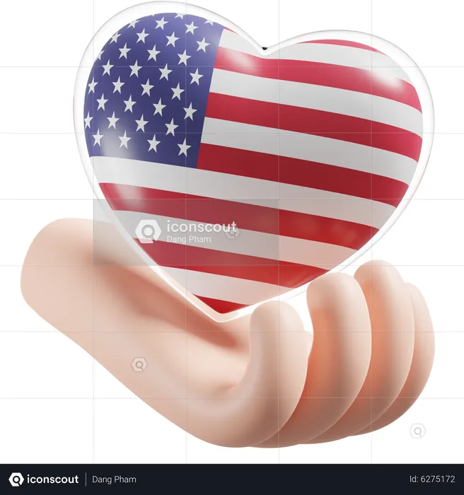 Heart Hand Care Flag Of United States Flag 3D Icon
