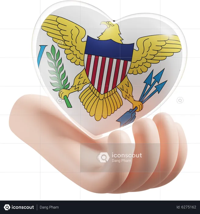 Heart Hand Care Flag Of United States Virgin Islands Flag 3D Icon