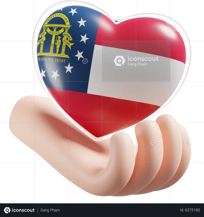 Heart Hand Care Flag Of US Georgia Flag 3D Icon