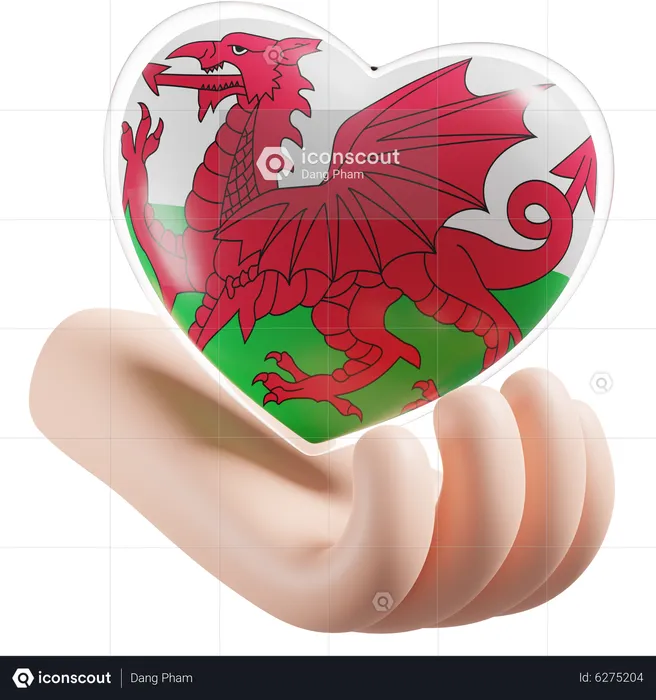 Heart Hand Care Flag Of Wales Flag 3D Icon