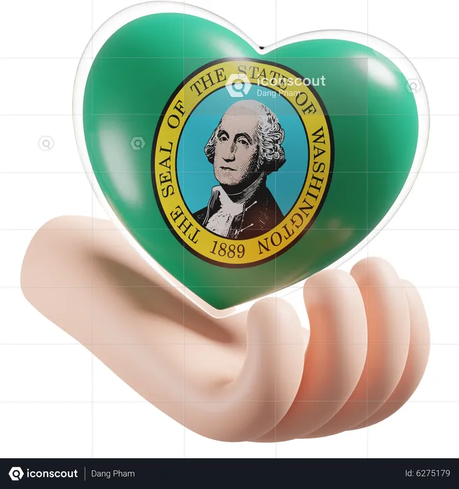 Heart Hand Care Flag Of Washington Flag 3D Icon