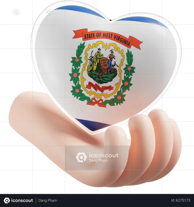 Heart Hand Care Flag Of West Virginia Flag 3D Icon