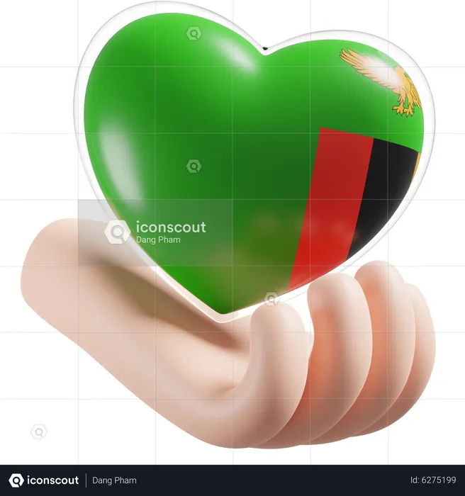 Heart Hand Care Flag Of Zambia Flag 3D Icon