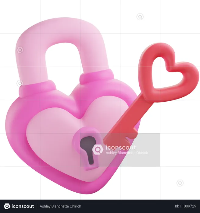 Heart Lock and Key  3D Icon