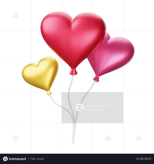 Heart Shaped Balloons  3D Icon