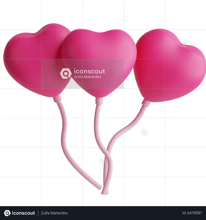 Heart Shaped Balloons  3D Icon